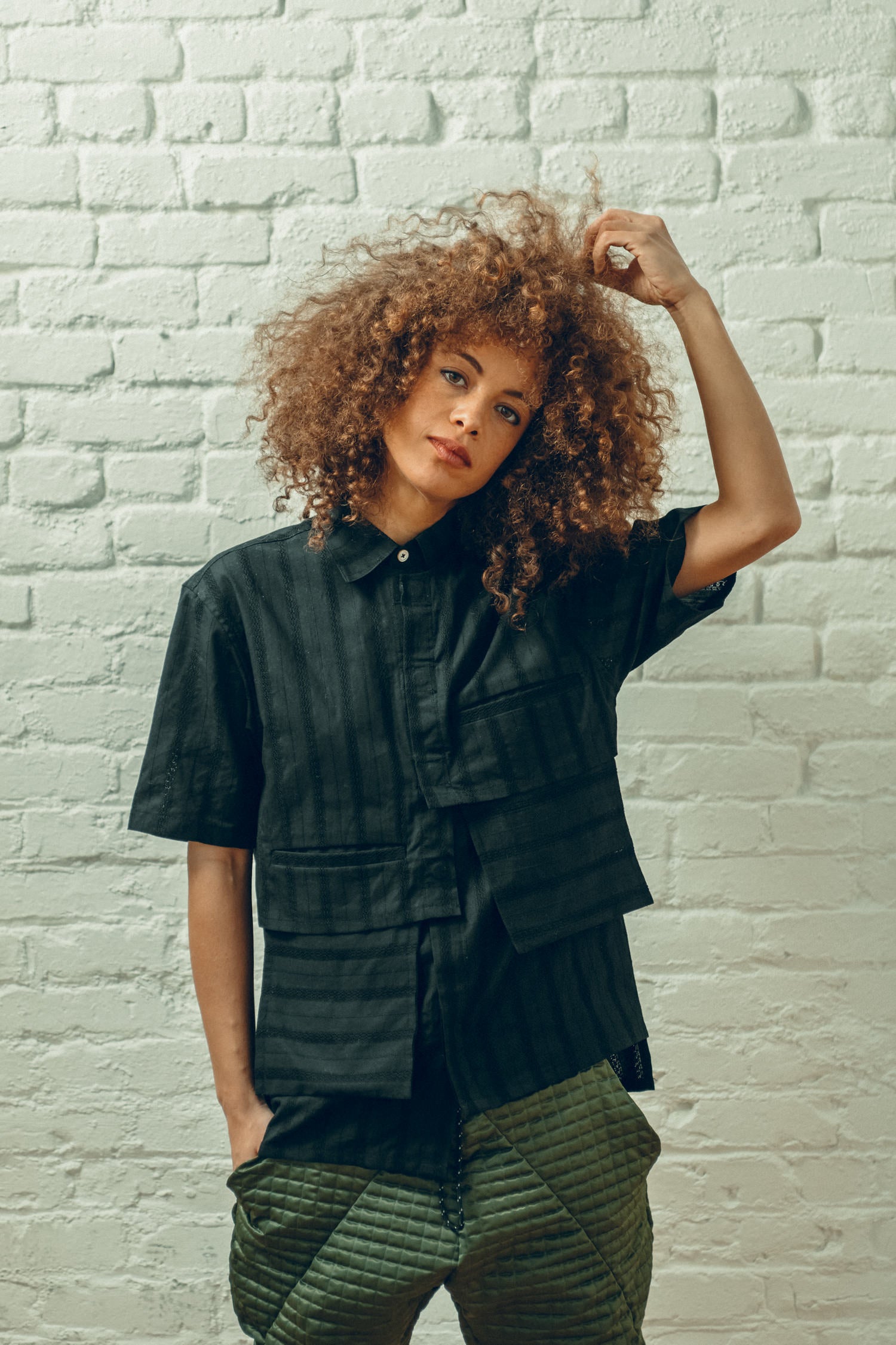 Asymmetrical Short Sleeve Button Down
